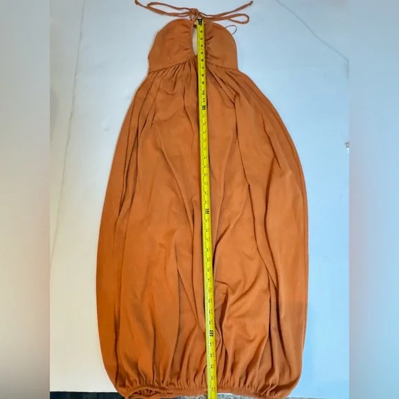 Zara Bubble Hem Balloon Halter Maxi Dress Backless Orange Boho Resort Small - Picture 9 of 9